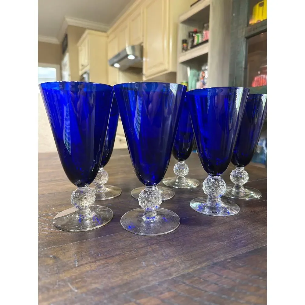 Vintage Morgantown Ritz Blue Golf Ball Champagne Tall Sherbet Glass 4 7/8